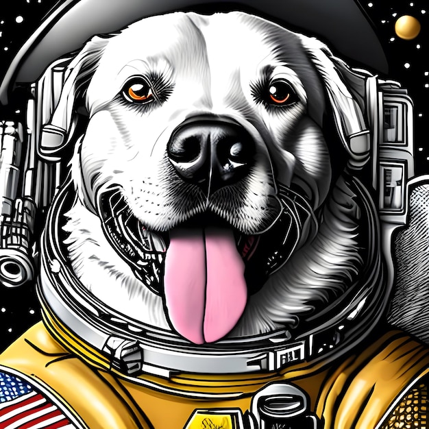 Foto astronauta cane in tuta spaziale