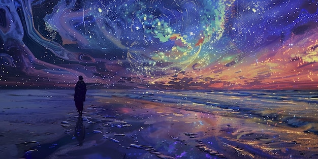 spacethemed artwork beachside sand painting