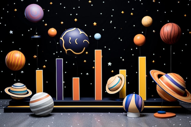 Spacethemed podium with stars and planets backdrop for astronomy gear