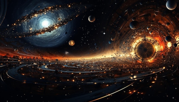Spacetime warping Cosmic and futuristic digital illustration