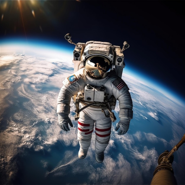 Spacewalk astronaut cosmonaut hovering above the ground Beauty of deep space Billions of galaxies in the universe Boundless space galaxy