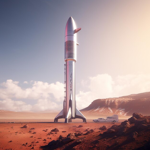 Spacex starship on Mars unreal five render Generative AI