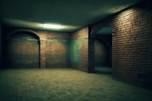 Spacious abandoned basement in old red brick house