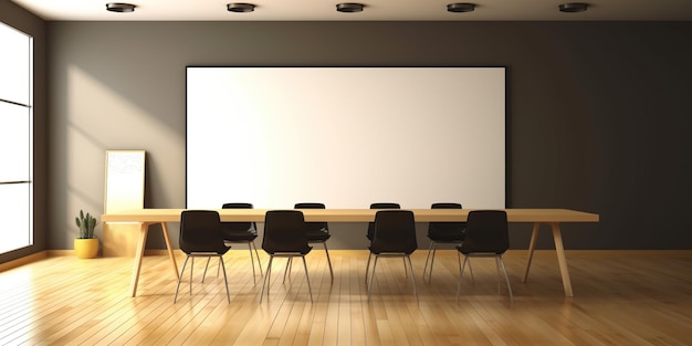 Foto una spaziosa sala conferenze con un grande tavolo riunioni che offre un ambiente professionale e collaborativo per discussioni produttive e processi decisionali ia generativa