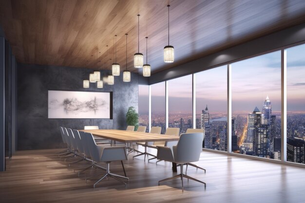 Spacious Conference Room with Panoramic View of the Cityscape Generative AI