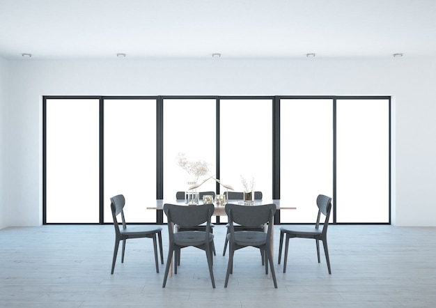 Spacious dining room with panoramic big window