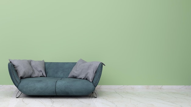 Spacious and empty living room with green wall mockup