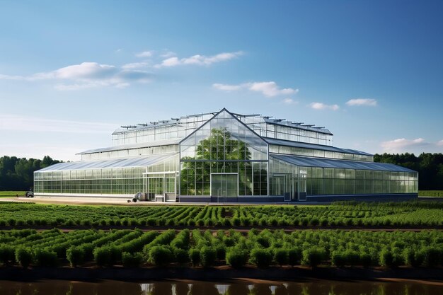 Photo spacious industrial greenhouse with lush greenery generative ai