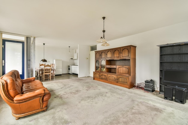 Spacious living room with open kitchen