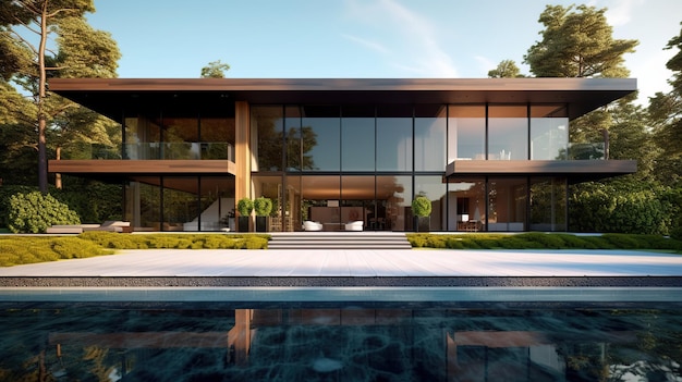 a spacious minimalistic modern house with a lot of glass window