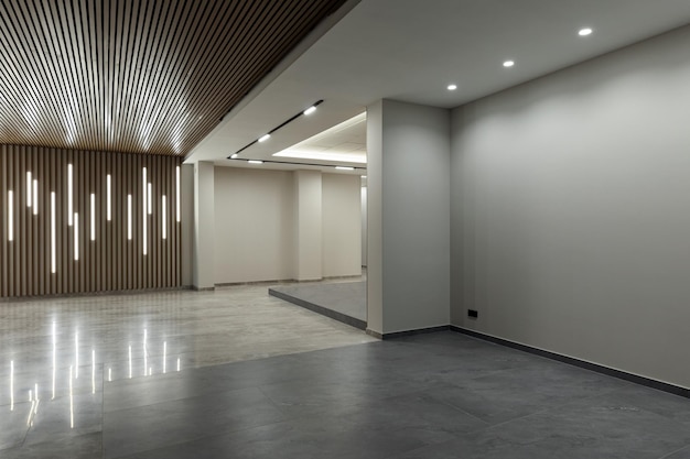 Spacious modern entrance interior in a multistorey residential building in the city center