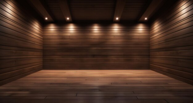 Foto spaziosa stanza moderna con pareti e pavimento in legno