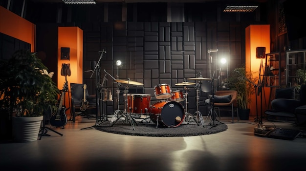 Spacious music studio complete with modern musical instruments quiet room and bright Generate AI