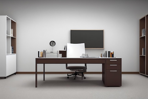 Spacious office with desk and chair Office interior for staff 3d illustration