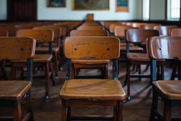 Spacious Room Filled With Many Wooden Chairs