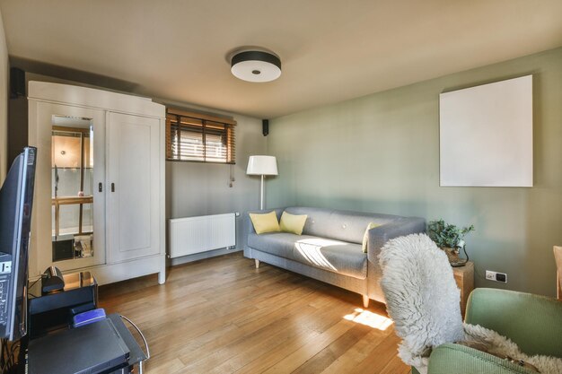 Spacious study room with tablebed and shelves