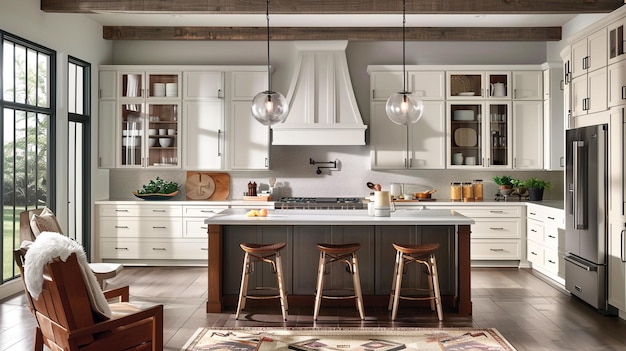 Spacious Transitional Kitchen with Modern Farmhouse Style