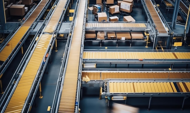 Photo a spacious warehouse stocked with abundance of cartons