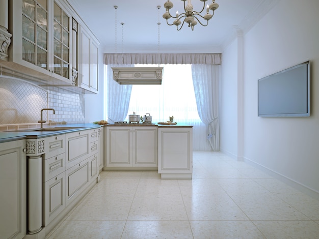 Photo spacy interior of classic kitchen