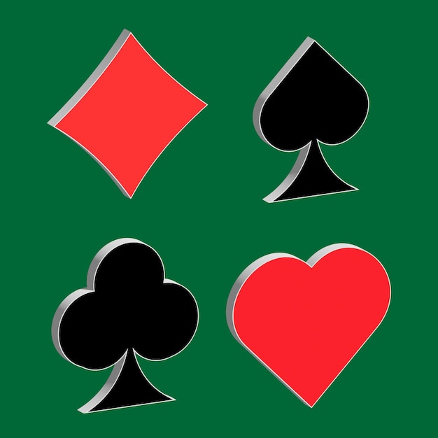 Photo spade, rhombus, clubs and heart on green cloth 3d image