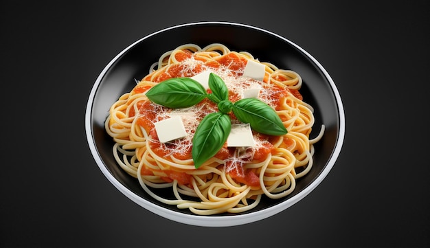 spagetti met tomatensaus. Bovenaanzicht