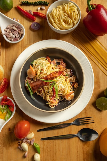 Foto gli spaghetti alla pancetta sono un alimento popolare