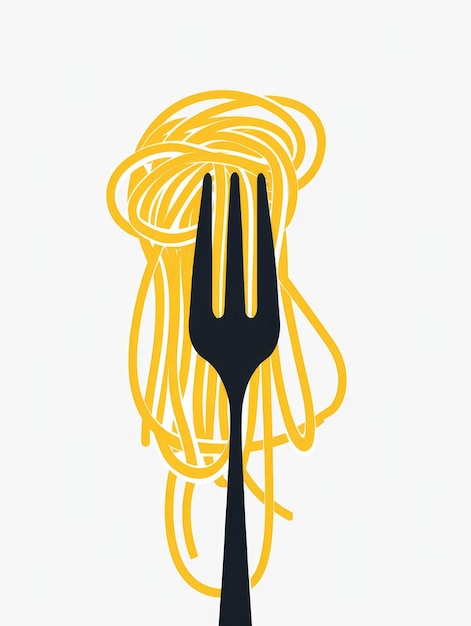 Photo spaghetti on black fork on white background