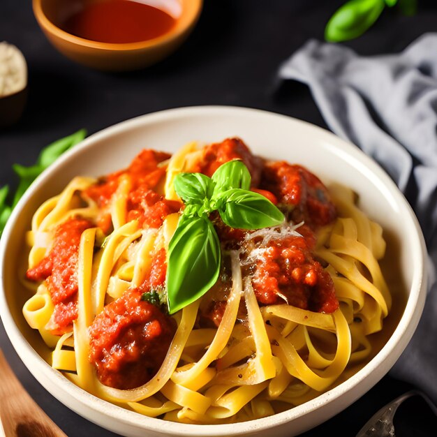 Spaghetti bolognese spaghetti pasta with tomato sauce cheese parmesan and basil