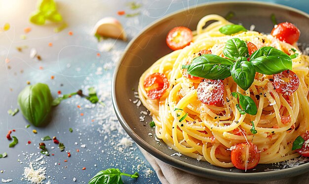 Spaghetti Carbonara on a Italian menu background place for text