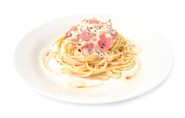 Spaghetti carbonara ui en champignonroomsaus