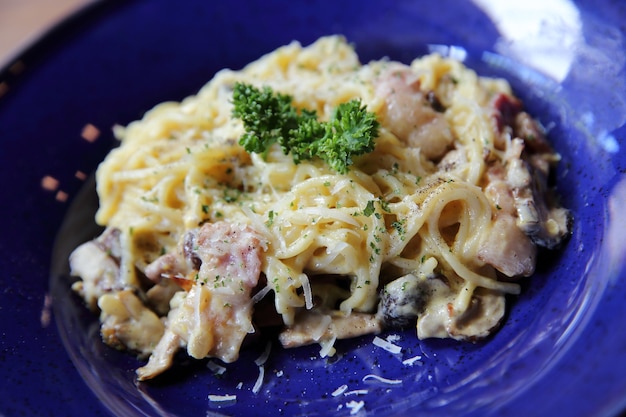 Spaghetti Carbonara with bacon and cheese