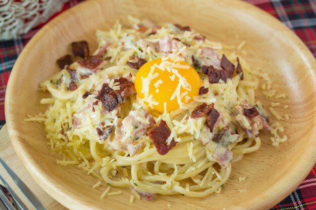 Spaghetti Carbonara with ham cheese and egg