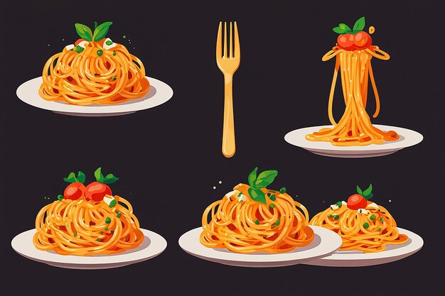 Foto illustrazione di icone vettoriale di cartoni animati di spaghetti