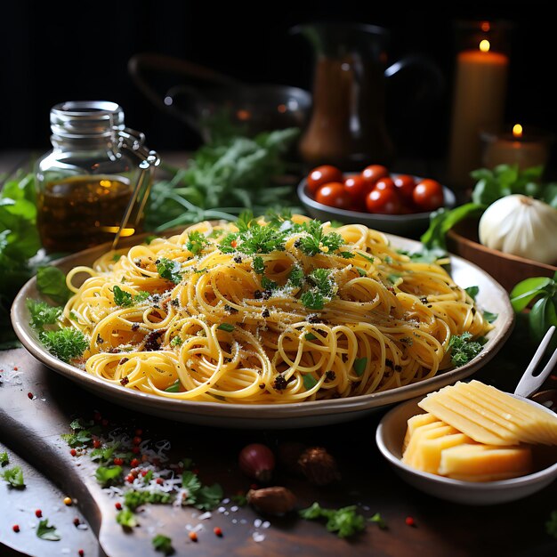 Spaghetti met knoflook en olijfolie mooie gerechten verfijning