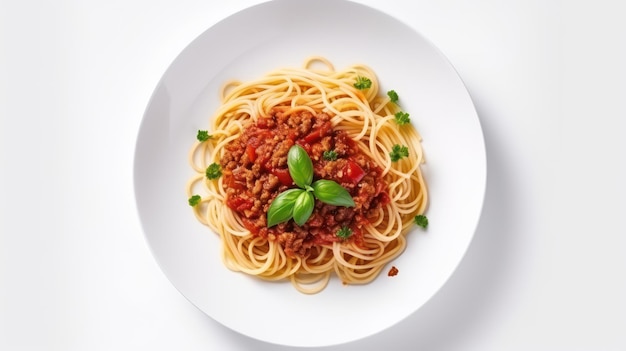 spaghetti met saus en basilicum