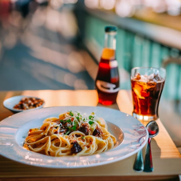 Foto spaghetti met tomaten en asperges