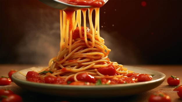 Foto spaghetti met tomaten