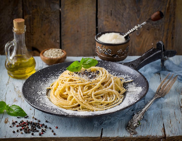 Spaghetti met verschillende sauzen Cacio e pepe carbonara spaghetti met knoflookolie en chili peper