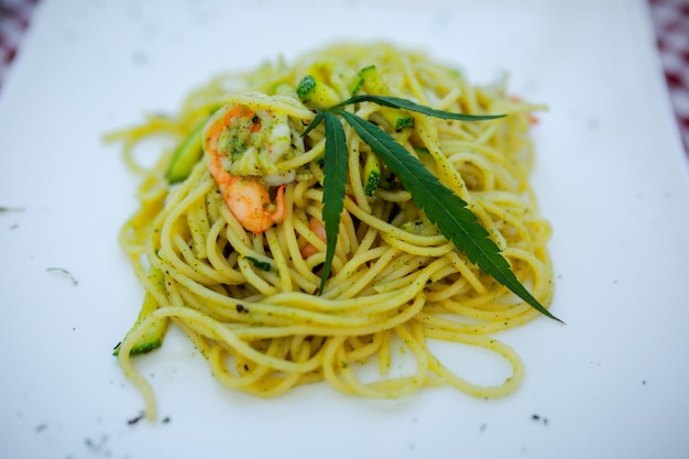 Spaghetti a mixture ofcannabis leaves developed for health lovers in a new.