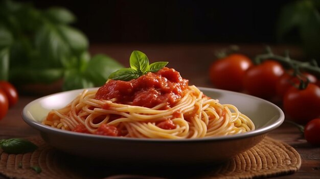 Spaghetti pasta bolognese tomatensaus vlees gezonde maaltijd eten snack op tafel kopieer ruimte eten