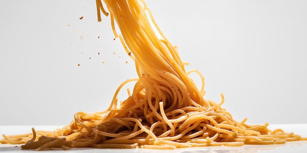 Spaghetti pasta on white background as package design element