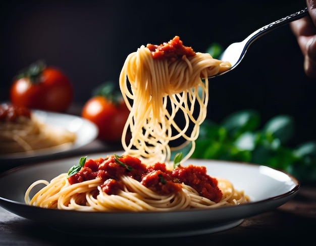 Spaghetti pasta with a delicious homemade tomato sauce