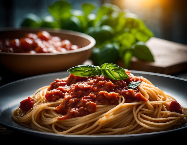 美味しい自家製トマトソースのスパゲッティパスタ