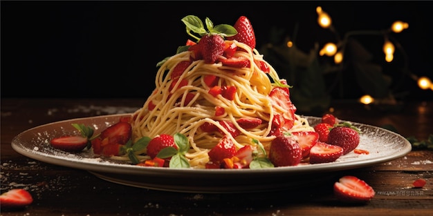 spaghetti pasta with strawberry fruit