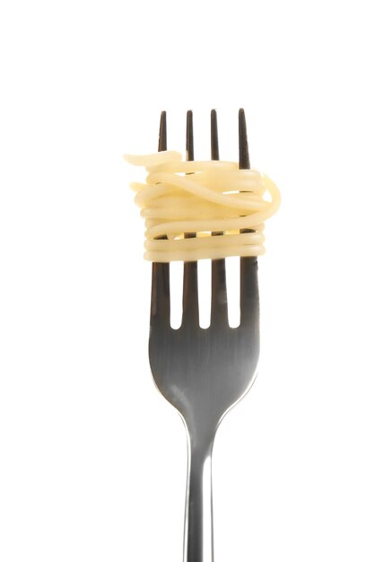 Photo spaghetti rolled on fork isolated on white