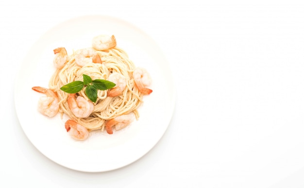 spaghetti roomkaas witte saus met garnalen