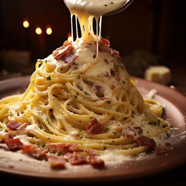Спагетти на белой тарелке