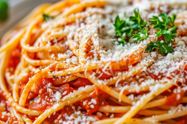 Photo spaghetti with amatriciana sauce grated cheese and greens traditional homemade pasta with salsa alla matriciana