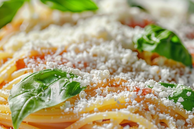 Photo spaghetti with amatriciana sauce grated cheese and greens traditional homemade pasta with salsa alla matriciana