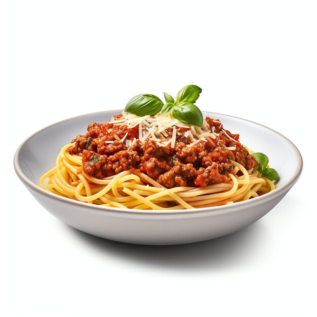 a spaghetti with bolognese sauce studio light isolated on white background